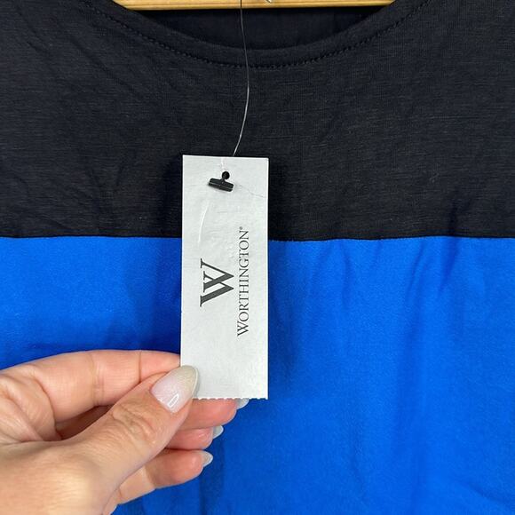 WORTHINGTON Blue Black White Sleeveless Blouse Tank Top Shirt Size Small - Picture 8 of 11